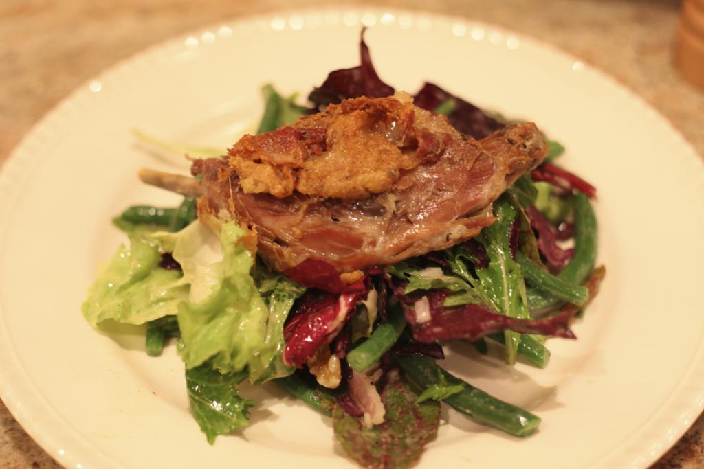 Duck Confit with Baby greens and Walnut Vinaigrette